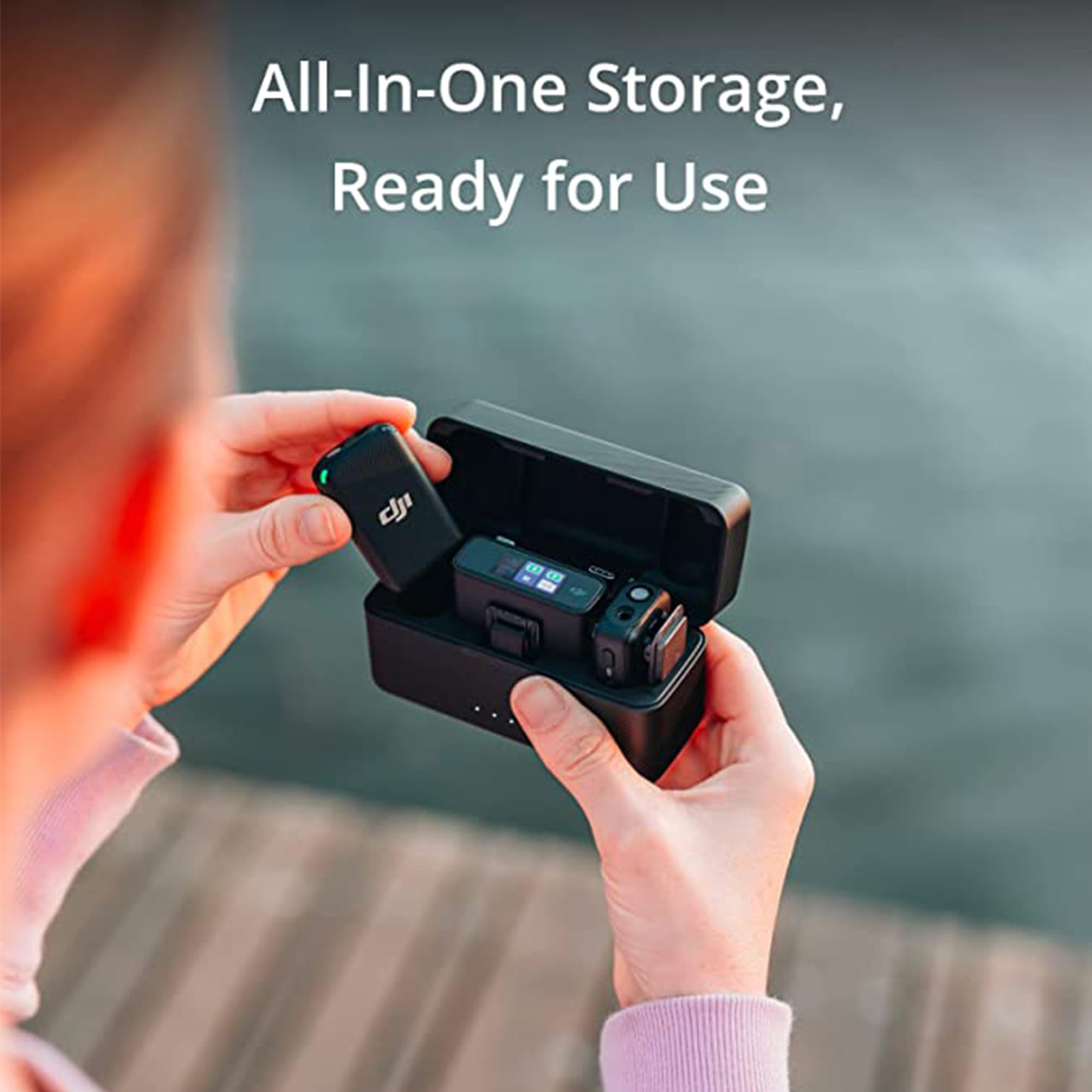 DJI Mic 2-Person Compact OLED Touchscreen Wireless Mic System (2 TX + 1 RX + Charging Case) with Storage Case Bundle - Wireless Lavalier Microphone, 250m (820 ft.) Range, 15-Hour Battery