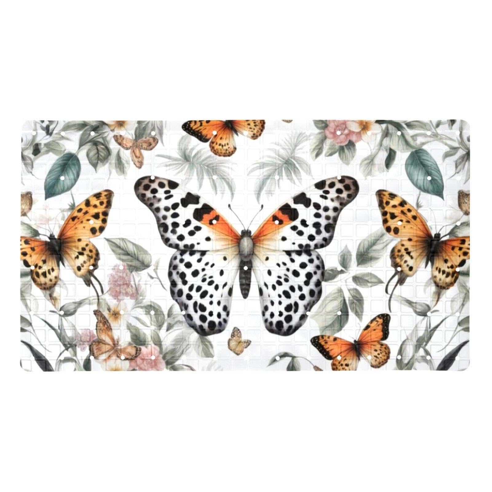 Tapete para bañera seguro para adultos y familias con diseño de mariposas tropicales