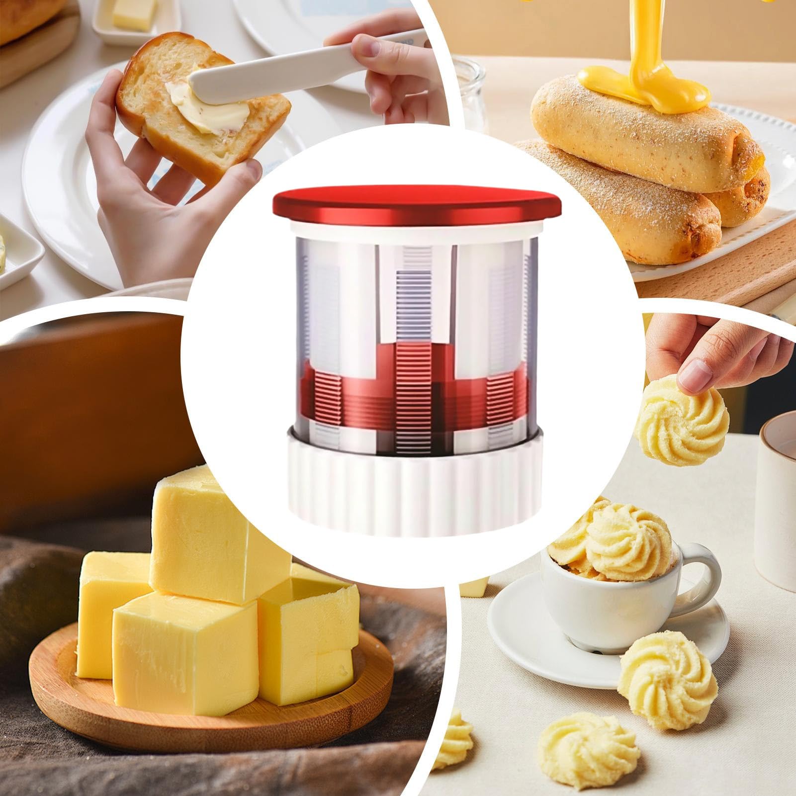 U-M Râpe à Beurre Pour Tartiner – Design Mignon Rouge/Blanc – Facile à Fondre Beurre Sur Pain Chaud – 9x9x10,2 Cm