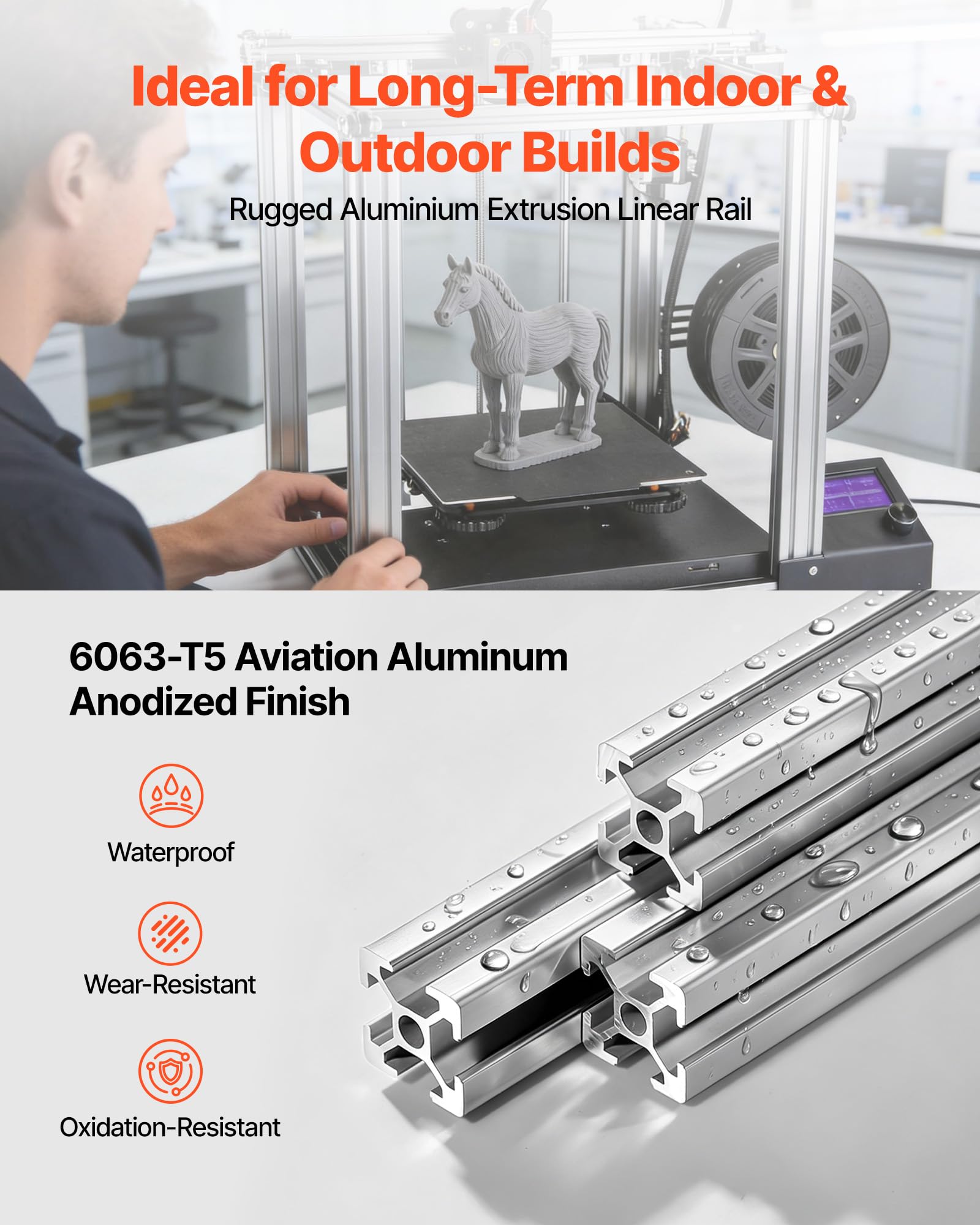 VEVOR Profil aluminiowy 2020, 6 sztuk, anodowany profil aluminiowy, 2000 mm, europejski standardowy rowek w kształcie litery T, do podwozia do drukarki 3D, maszyn CNC, mebli, stołu warsztatowego