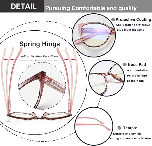 Miniatura 4 de EYEURL Paquete de 5 lentes de lectura para mujer, diseño de ojo de gato, bloqueo de luz azul, lentes de computadora de moda con bisagra de resorte,