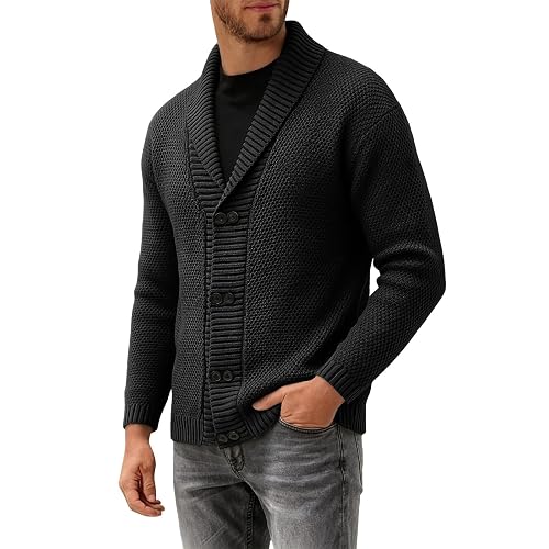 Men's Sweater Cardigan Button Down Collared Loose Fit | Mens