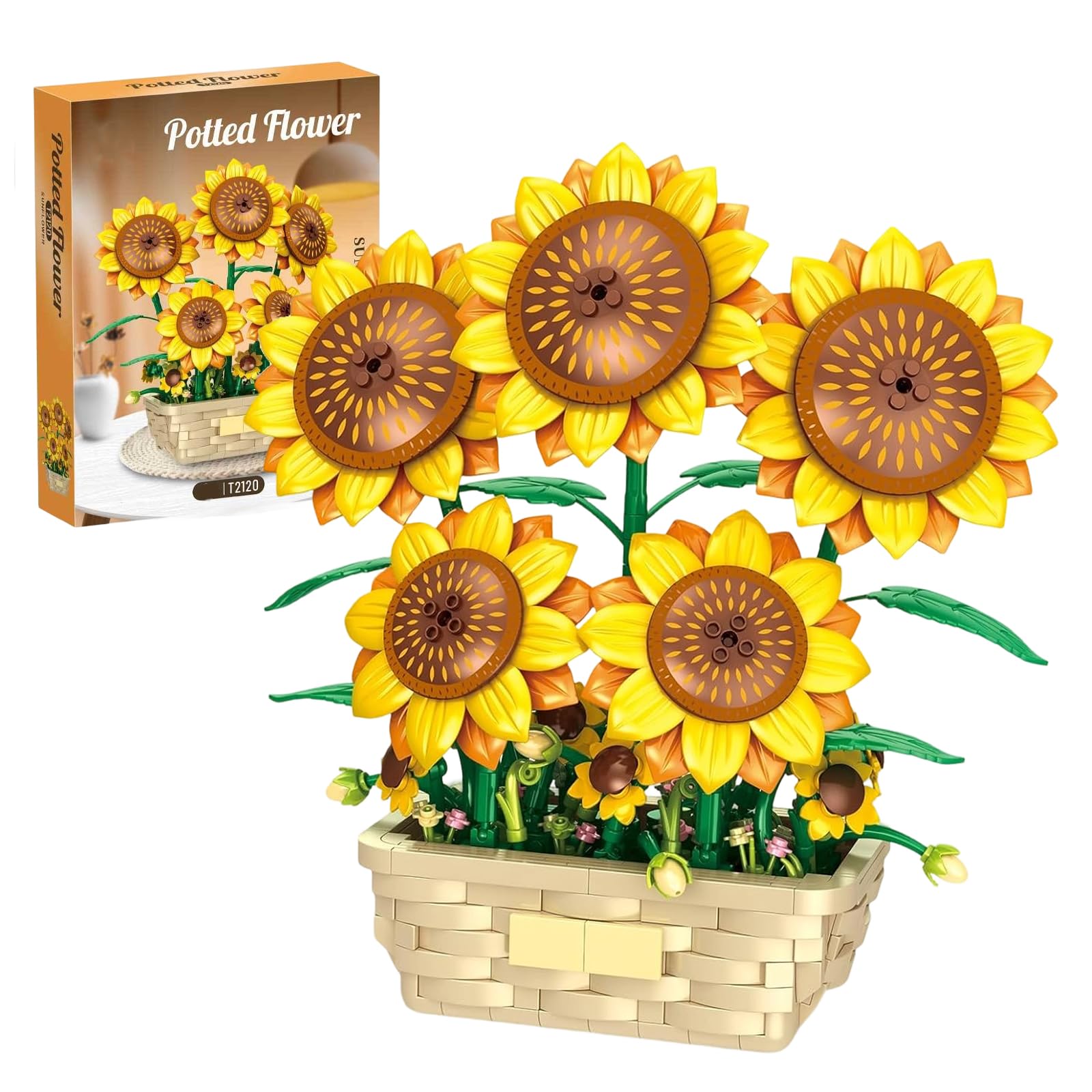 Sunflower Bouquet Building Blocks Set, Flowers Bricks Kit for Adult, DIY Artificial Flowers, Collect Botanical Model, Home Office Decor, Creative Gift for Woman 861PCS โ image 1