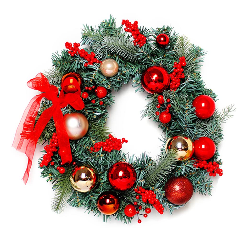 Xinsheinelry Christmas Wreath Front Door Garland with Balls Holly Berries Compatible for W/Wall Window Artificial Garlands Hanging for Decoration for Outdoors
