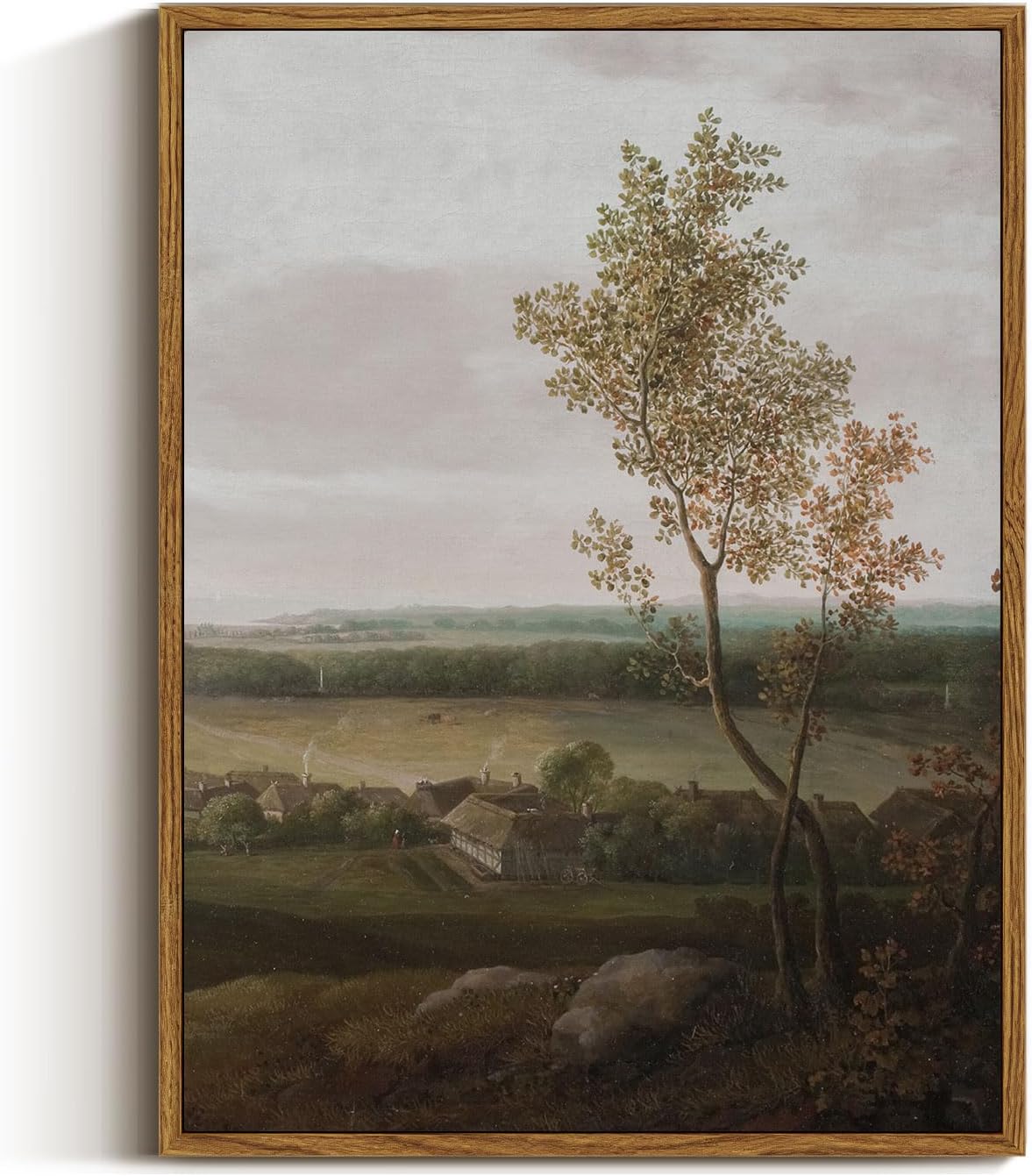 InSimSea Litografía en lienzo enmarcado para pared, decoración vintage, de pintura de paisajes en el campo, retro para casa de campo, baño,