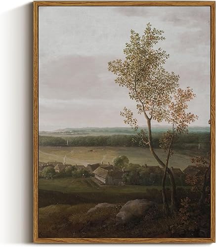 InSimSea Litografía en lienzo enmarcado para pared, decoración vintage, de pintura de paisajes en el campo, retro para casa de campo, baño,