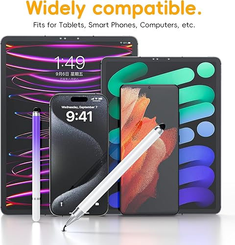 Miniatura 5 de 8 lápices capacitivos universales 2 en 1 para pantallas táctiles, punta de disco de alta precisión y sensibilidad, lápices capacitivos de color
