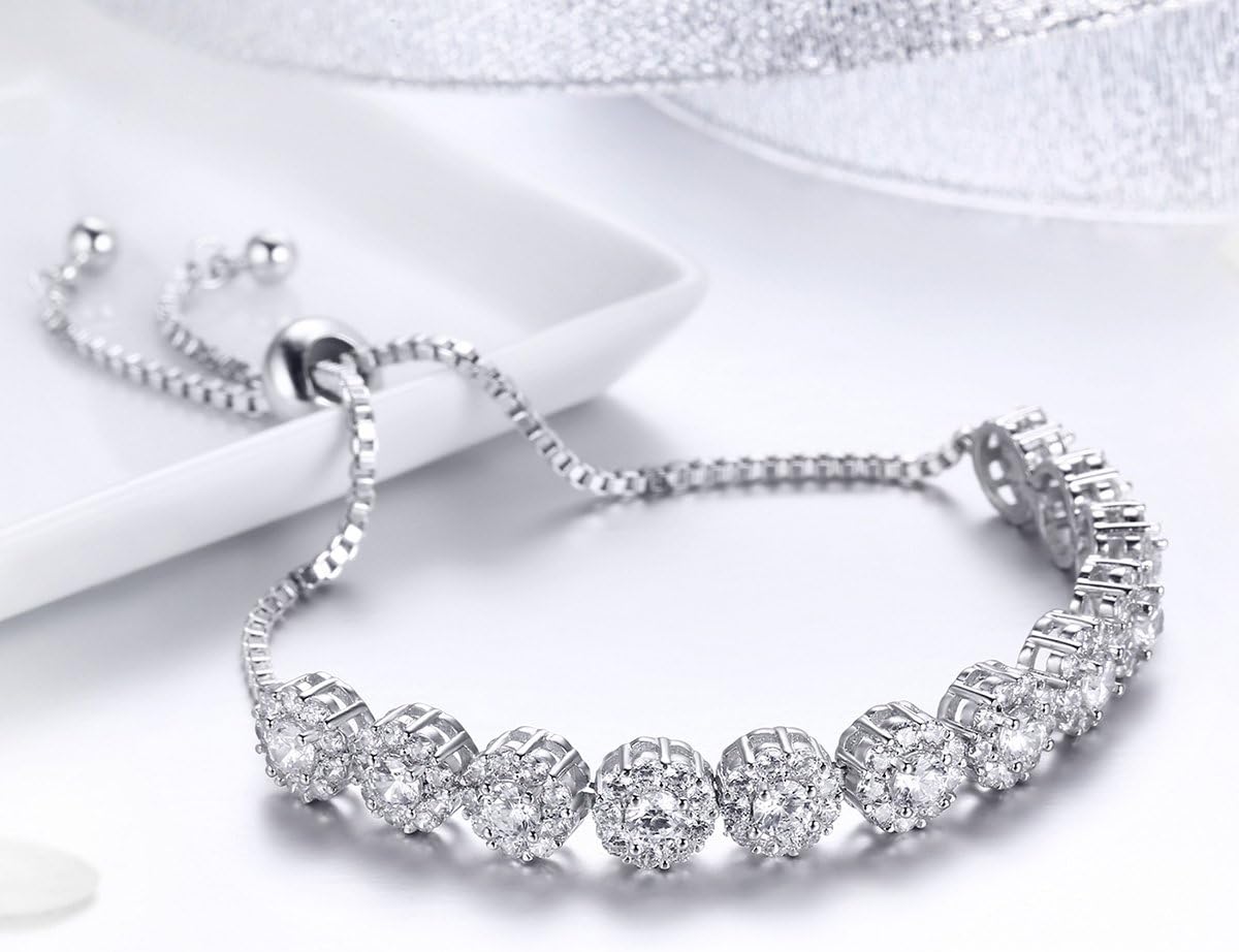 BISAER Classic Luxury Rose Gold Plated Tennis Bracelet with Sparkling Cubic Zirconia Adjustable Bracelets for Women Jewelry Gifts - Image 2