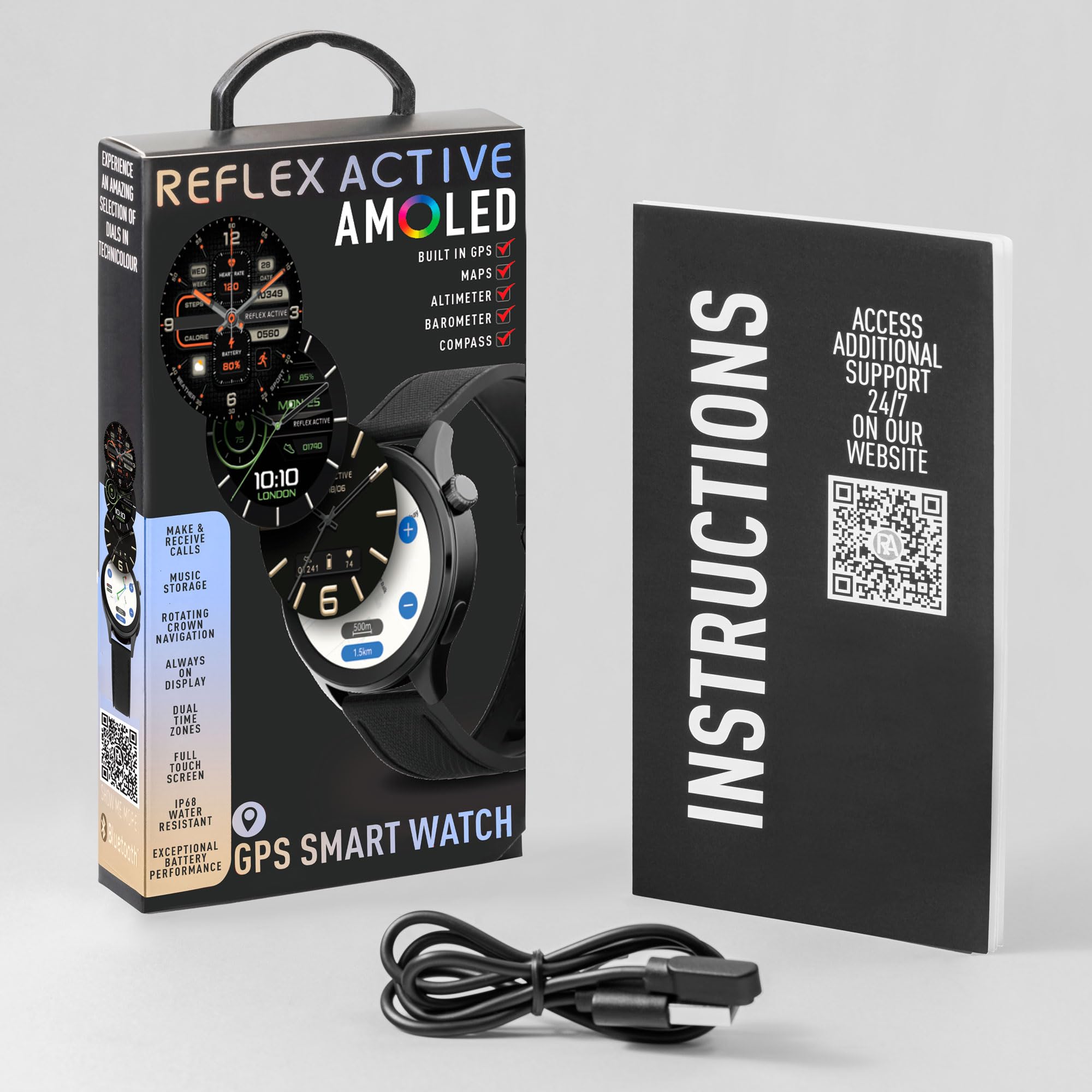 Reflex Active Inteligentny zegarek Amoled Series 45 dla mężczyzn i kobiet z wbudowanym GPS, wstępnie załadowanymi mapami, nawiązywaniem i odbieraniem połączeń, tętnem, trybami sportowymi
