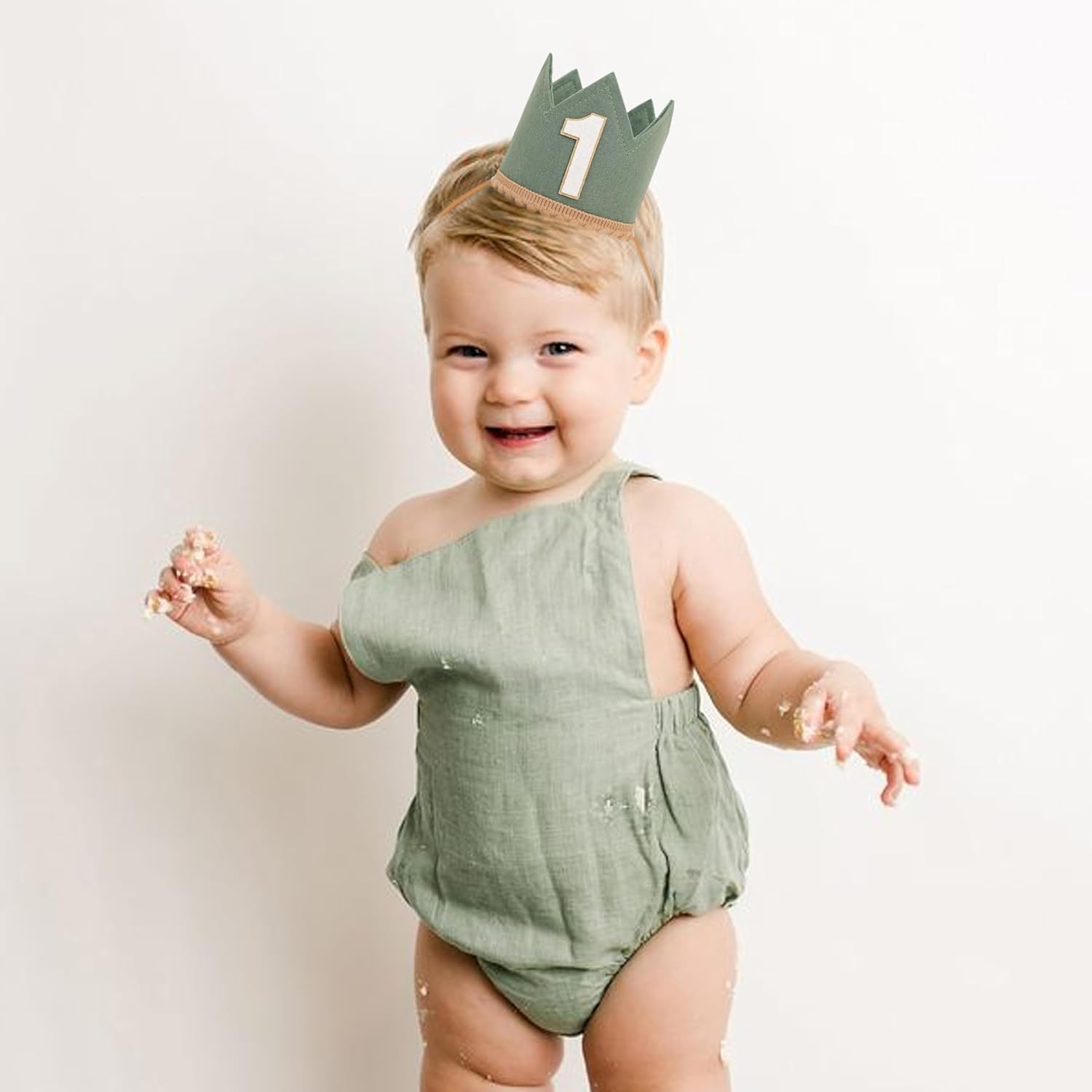 Wild One Birthday Crown - Safari Jungle 1st Birthday Hat for Boys and Girls, Deep Green Woodland First Cake Smash Photo Props - Image 3