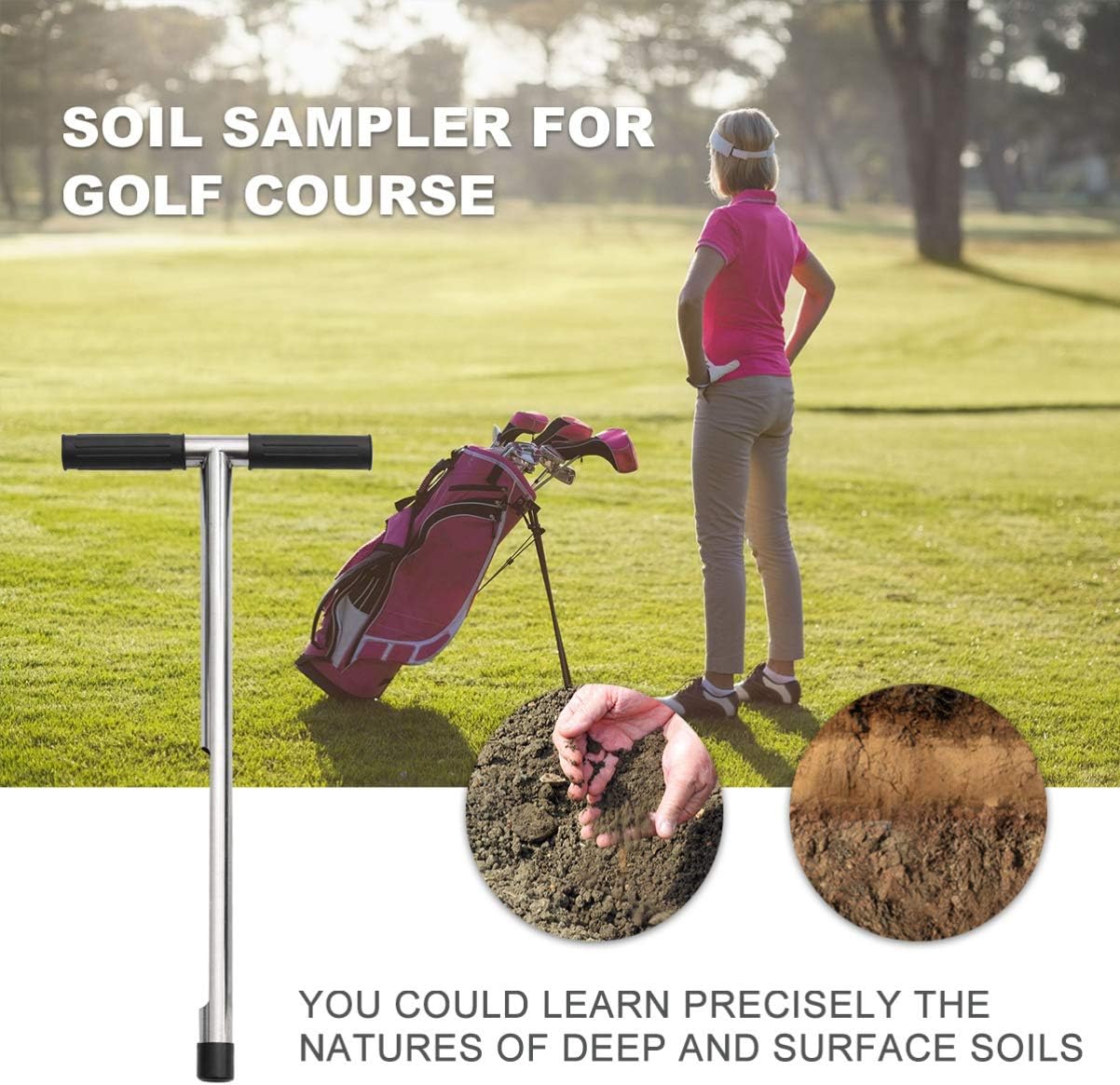 VOSAREA Course Soil Sampler Outdoor Soil Sampler Area Sampling Tool tainless Steel Soil Sampler Soil core Sampler Soil Testing Probe Golf Tools Soil Sampler Tool Durable Care Sampling Tube