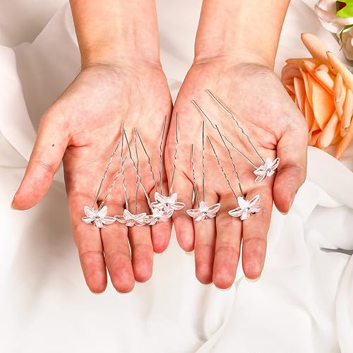 Miniatura 5 de 24 horquillas para el pelo de flores de boda, con diamantes de imitación, alfileres de boda en forma de U, pinzas para el pelo de flores blancas,