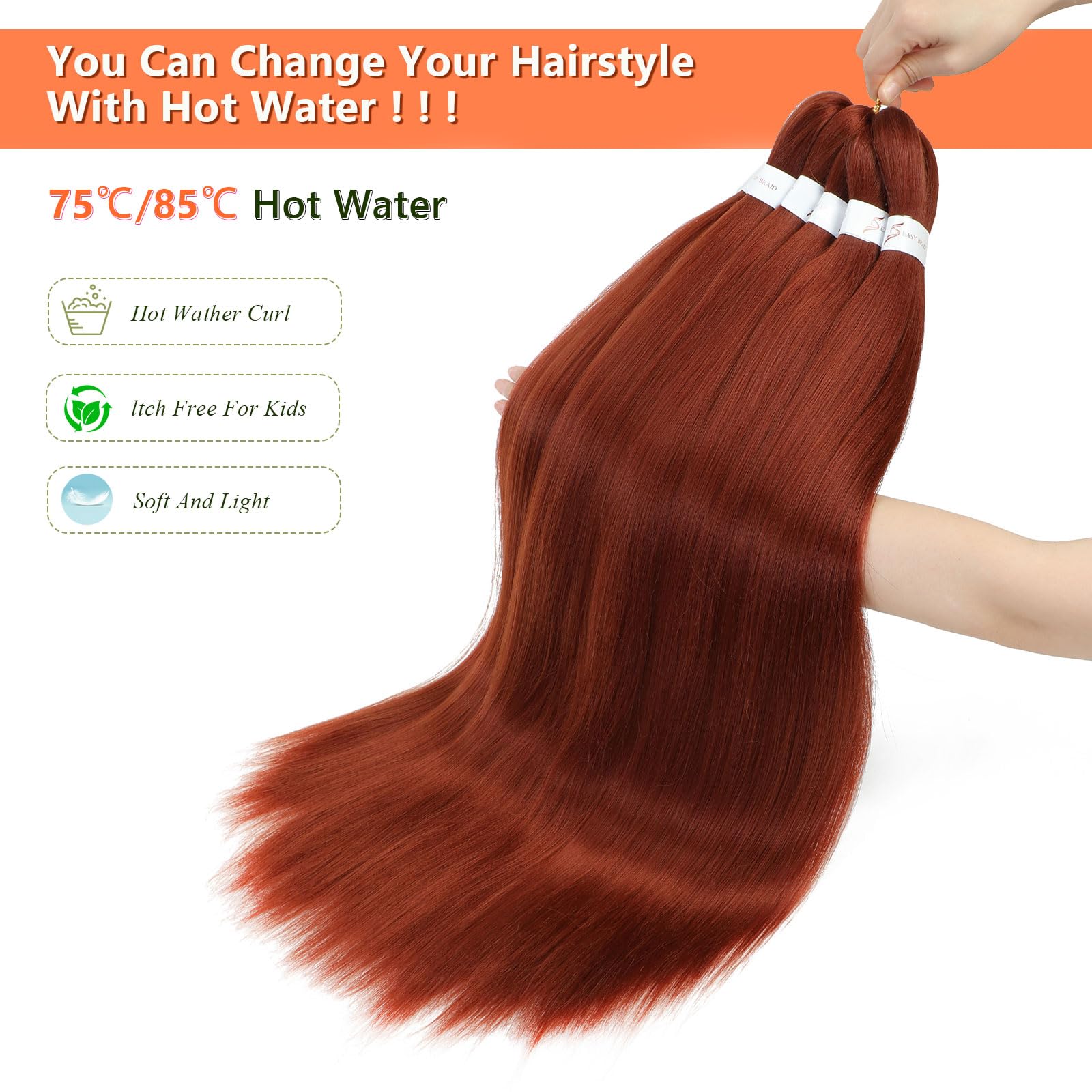 Braiding Hair Pre Stretched 24 Inch 3 Packs Pre Stretched Braiding Hair Professional Synthetic Hair For Braiding Hot Water Setting Soft Yaki Texture(24",#350-3P) - Image 3