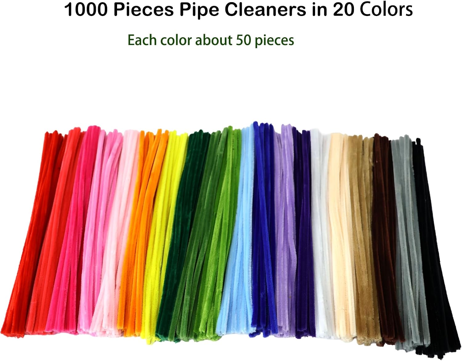 Swpohrat 1000 Pcs Thick Craft Pipe Cleaners Bulk 20 Assorted Colors,12 Inch Chenille Stem Pipecleaner Kit for Craft Animals,Flowers Making,Creative DIY Decorations，Holiday Ornaments