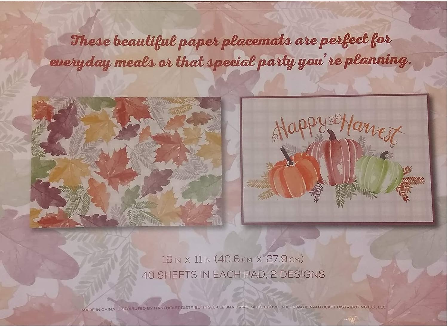Nantucket Home Thanksgiving/ Happy Harvest Disposable Paper Placemats- 40-Count Tear Off Pad