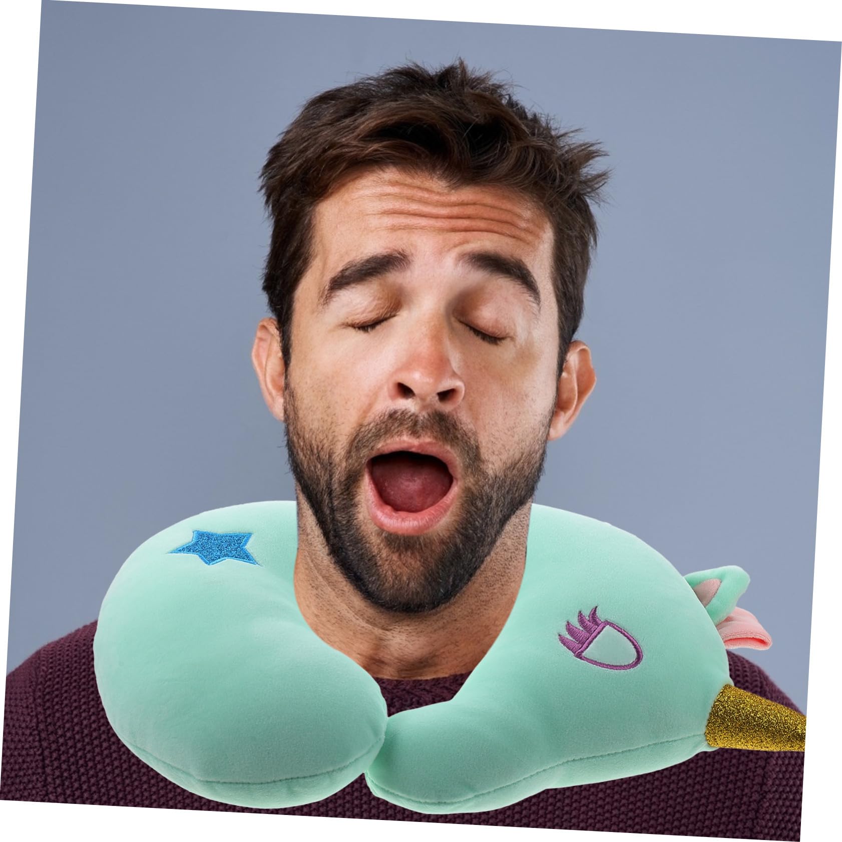 INOOMP Almohada De Viaje para Cuello En Forma De u Verde, Cojín De Apoyo Cervical De Sobremesa, Suave De Felpa, Portátil para Oficina y Coche, Almohada Cómica Unicornio para Descanso Diario