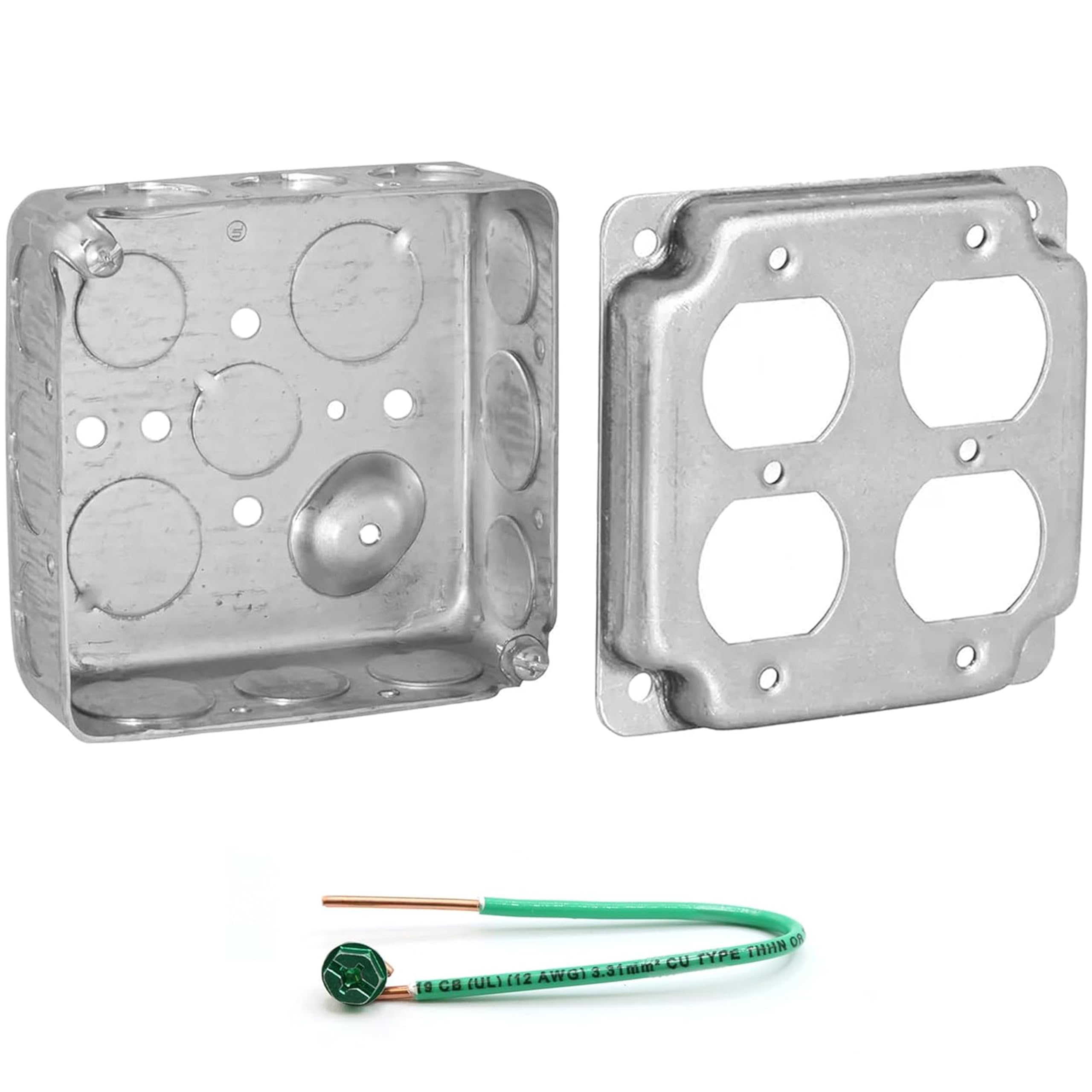 [BRSRMEIEDN6A2ELK] 4" Square Electrical Box Kit, 2-Gang Duplex Cover, 1-1/2" Deep, Drawn Steel