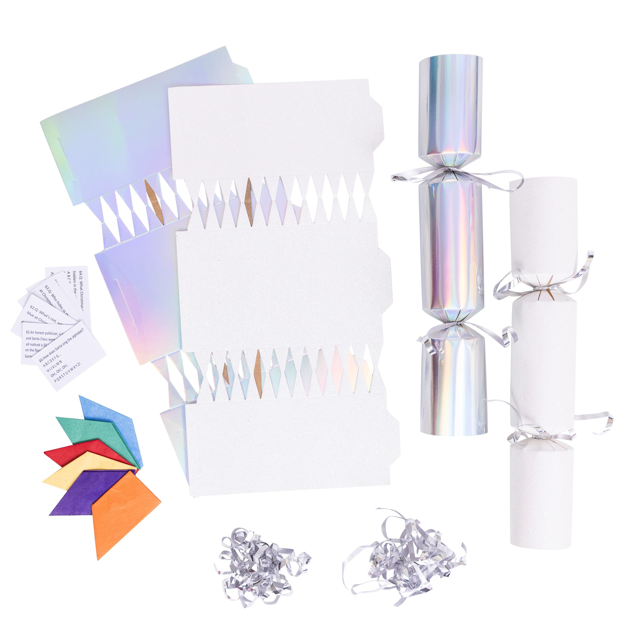 evelay 12 Make Your Own Christmas Crackers Kit Foil and Glitter DIY Fill Your Own Crackers Snaps Hats & Jokes (White, 6 Foil 6 Glitter)