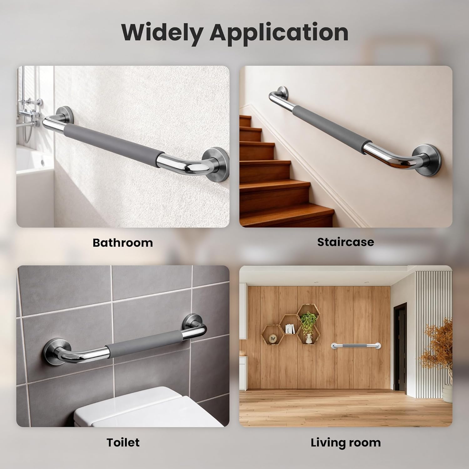 2 Pack 24 Inch Shower Grab Bar, Mirror Polished Stainless Steel Bathroom Safety Handrail, Scratch-Proof Gray Rubber Anti-Slip Grip, Heavy Duty Support for Seniors,Handicap, Pregnant & Kids
