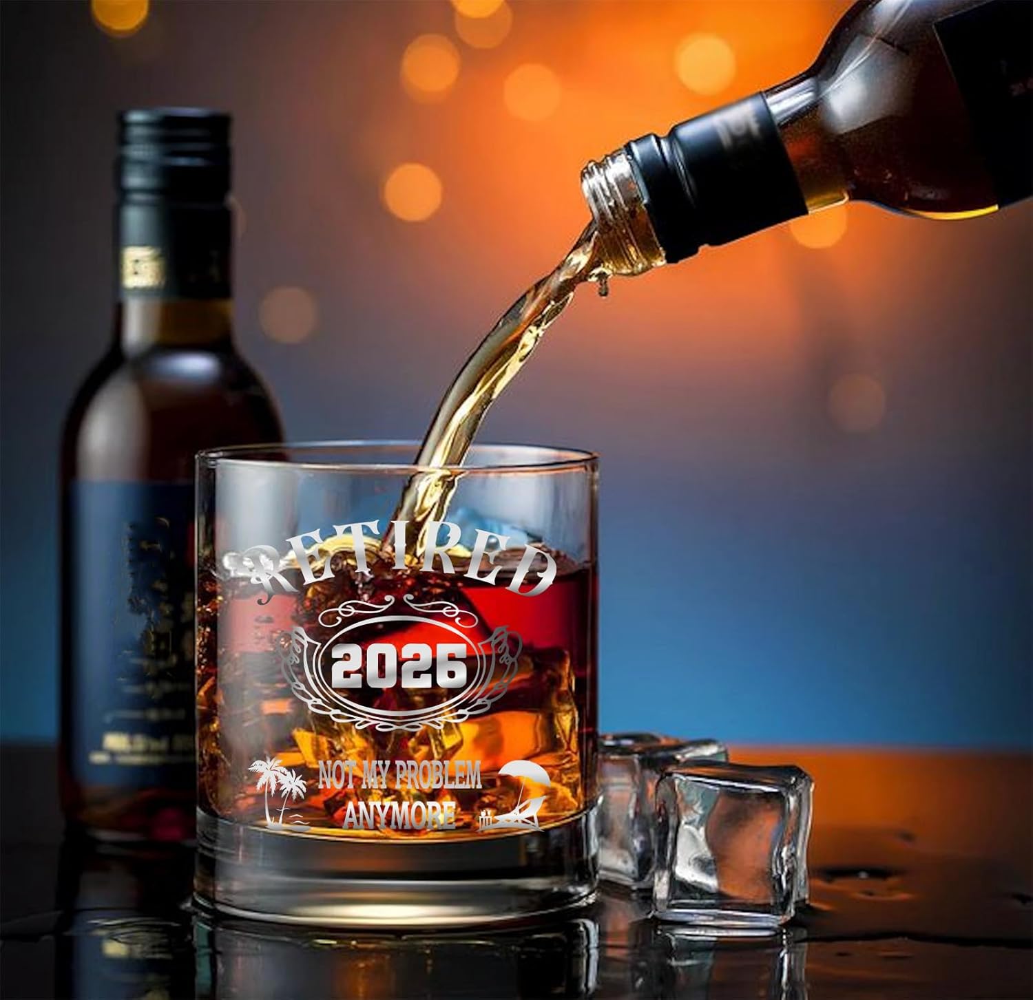 Retirement Gifts for Woman Men 2026 - Retired 2026 Not My Problem Anymore - Boss, Office, Coworkers Women/Men, Friends & Family, Farewell Gift Personalized Retirement Whiskey Glass -6 - Image 5