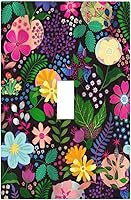 Vista 36 de Cubierta de interruptor de luz de 3 cuadrillas con diseño de flores azules púrpuras, cubierta de placa de pared de triple palanca, arbustos florales