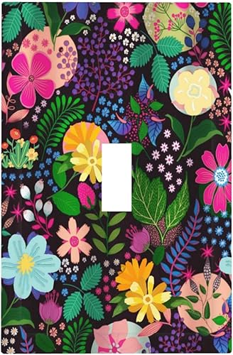 Miniatura 36 de Cubierta de interruptor de luz de 3 cuadrillas con diseño de flores azules púrpuras, cubierta de placa de pared de triple palanca, arbustos florales