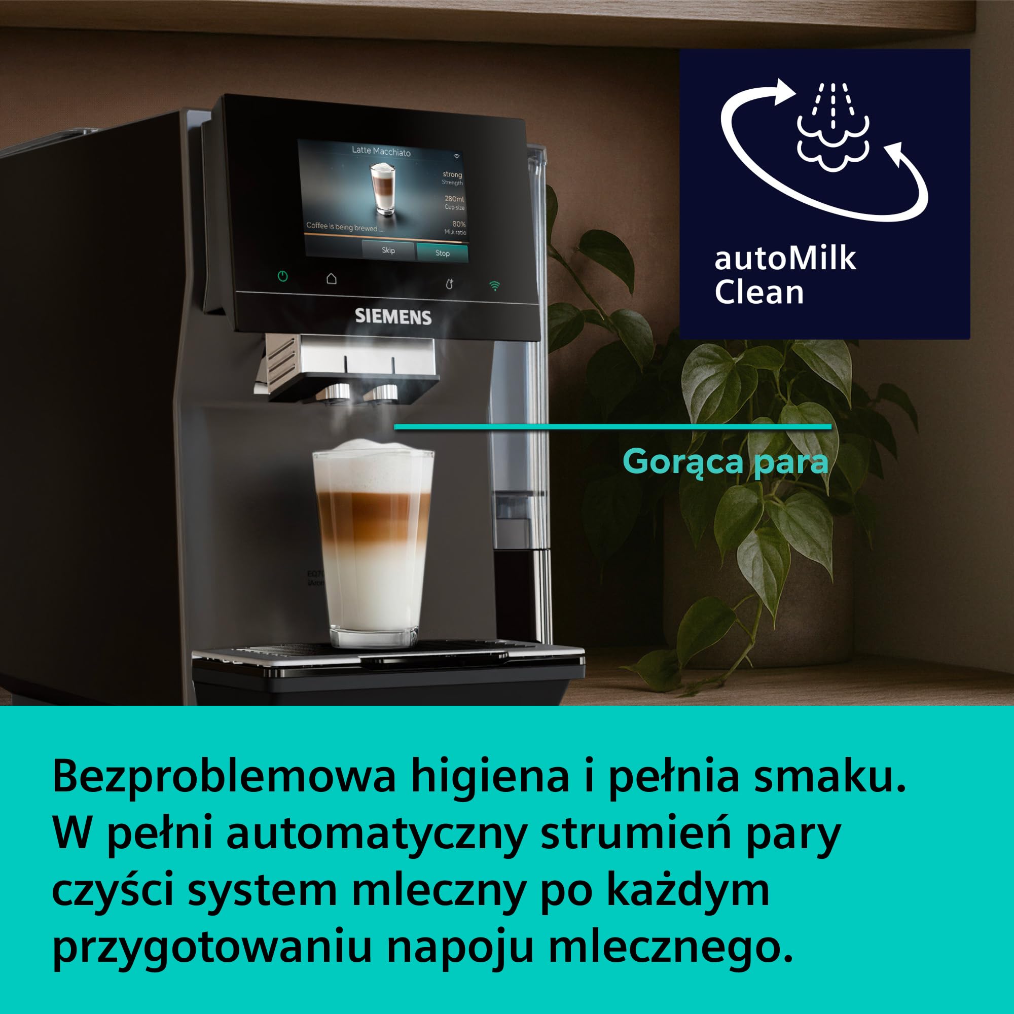 Siemens, automatyczny ekspres do kawy, EQ700 iAroma, wyświetlacz dotykowy, Cold Brew i Slow Brew, aplikacja Siemens Home Appliances, odcień morning haze, TP725E01