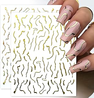 Nail Art Stickers Decals Line Nail Art Supplies Gold 3D Self-Adhesive Nail Decals Metal Curve Stripe Lines Design Nail Sticker Decorations Nail Accessories (Multicolor-6 Sheets)ï¼ŒCurve