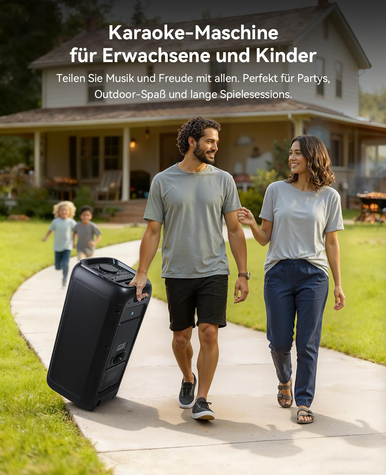 GKD80 Karaoke Maschine Für Erwachsene Mit 2 Kabellosen UHF Mikrofonen, 600W Peak Bluetooth Lautsprecher (Doppelte 8 Zoll Subwoofer), Tragbares Party Gerät Mit FB Und Rädern Für Singen/ Reden/ Outdoor