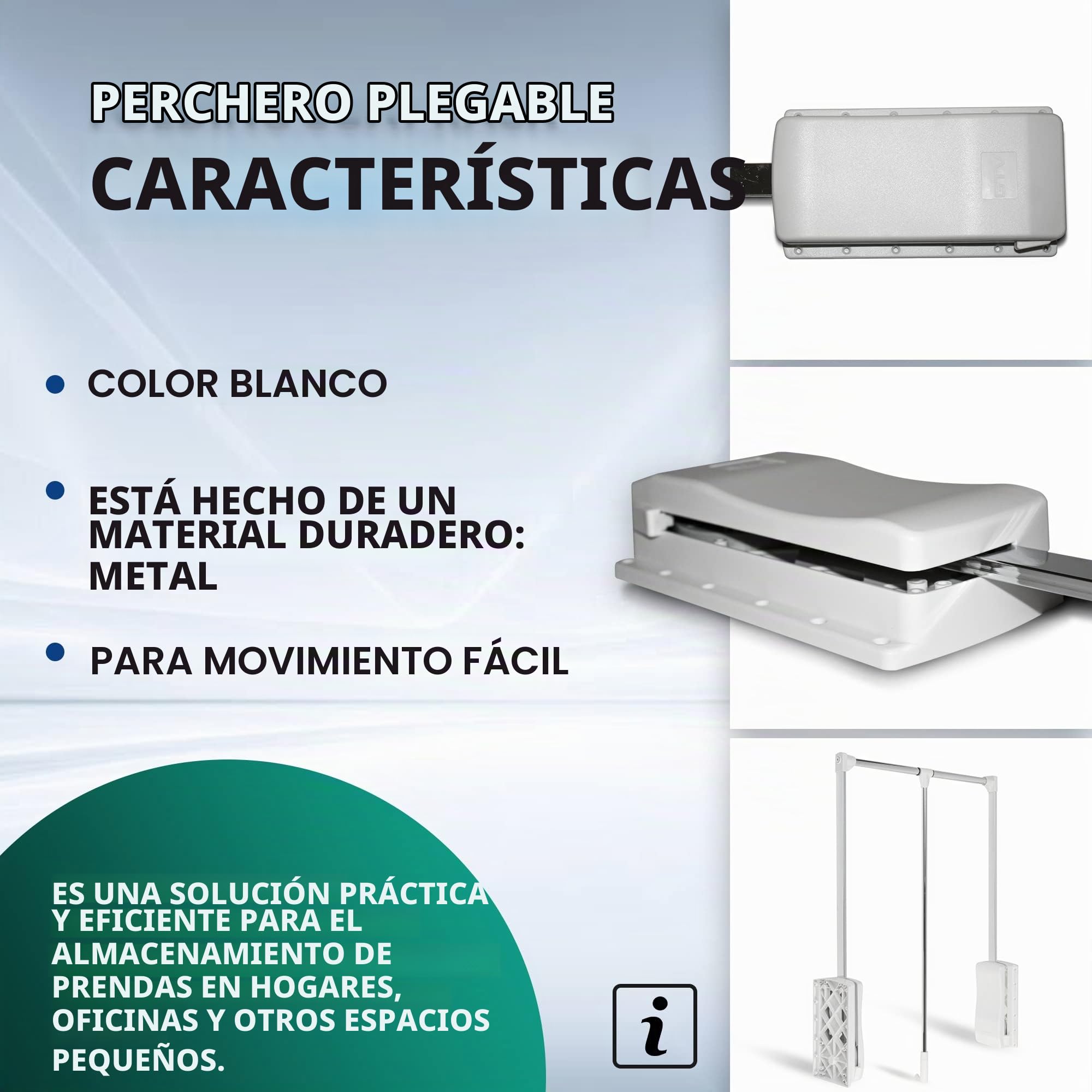 DOJA Barcelona | Perchero Abatible | 875-1200 | Blanco | Colgador Abatible para Armario Ropero Vestidor | Perchero Pared Abatible | Barra de Armario Abatible para Abrigos, Sombreros, Bolsos, Bufandas