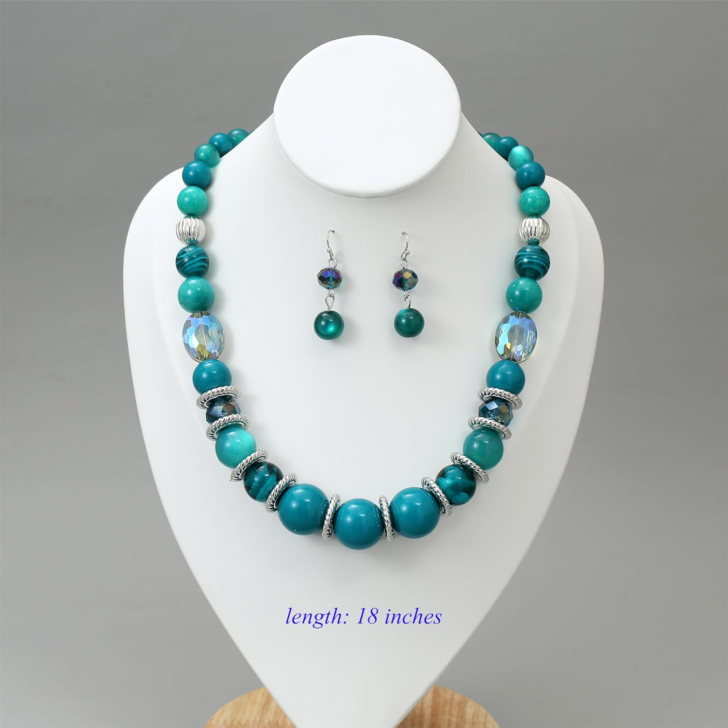 Large Beaded Chunky Statement Necklaces Earrings Set Big Multicolor Crystal Round Stone Strand Choker Necklace Silver Fashion Costume Jewelry Set Gifts for Women - Image 3