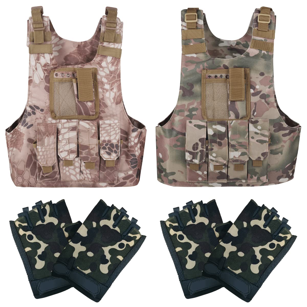 edola Kid Army Vest 2 Pack, Tactical Vest for Nerf Guns, Adjustable Airsoft Vest Youth for Kids Boys Girls 5-14 Years Old, Bullet Proof Military Gear