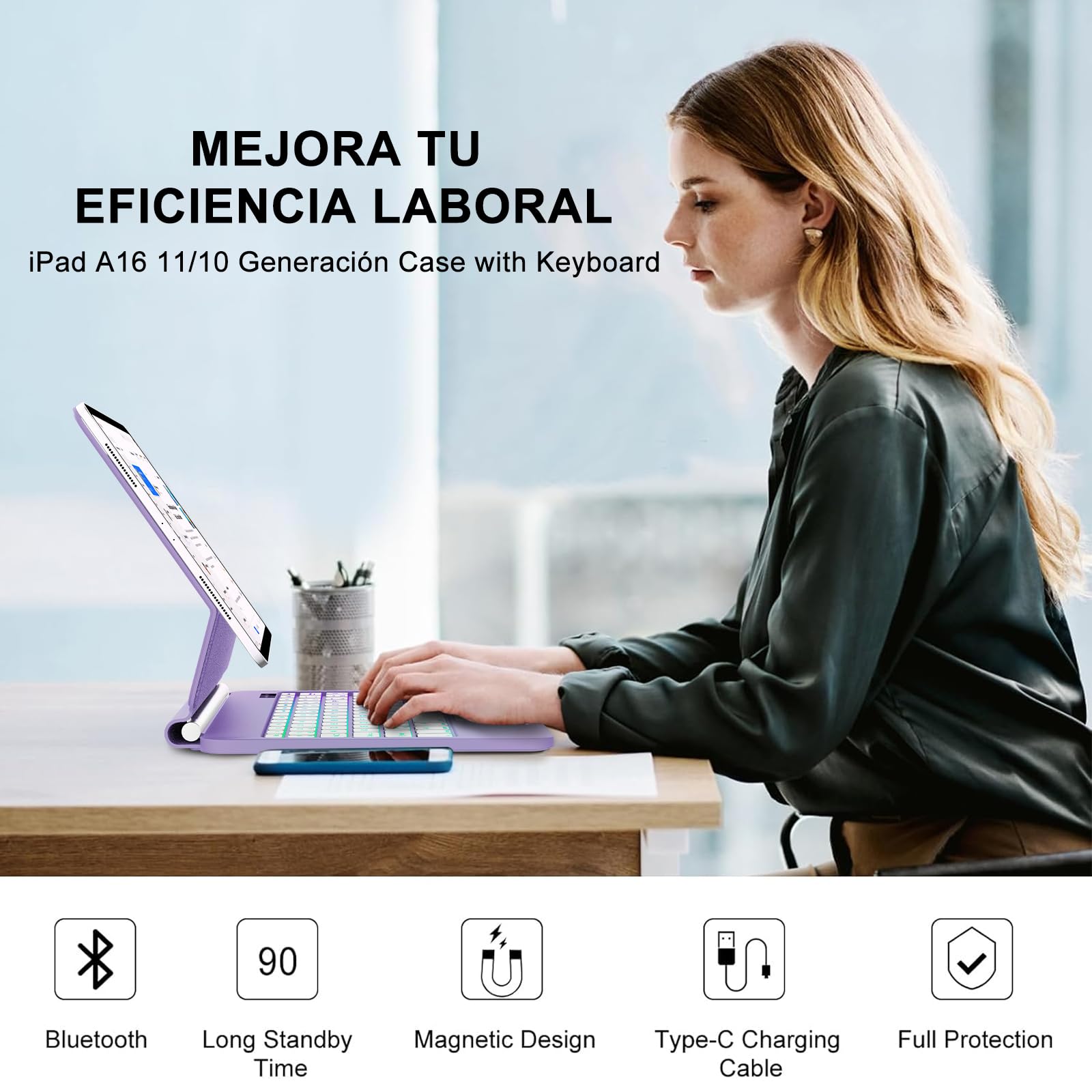 FOGARI Magic Keyboard para iPad A16 11 Generación 2025/10 Generación 10.9" 2022, Español Ñ Teclado para iPad 10ª/11ª Generación A16 Bluetooth Teclado con Trackpad, Púrpura