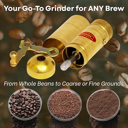 Miniatura 3 de Sozen - Molinillo de café manual de latón de 7 pulgadas, molinillo de manivela para café turco, prensa francesa, expreso, campamento y uso