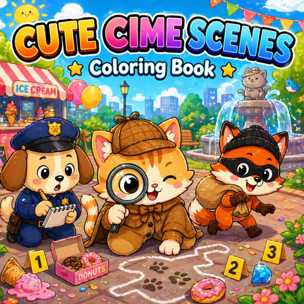Cute Crime Scenes: Coloring Book for Adults and Teens