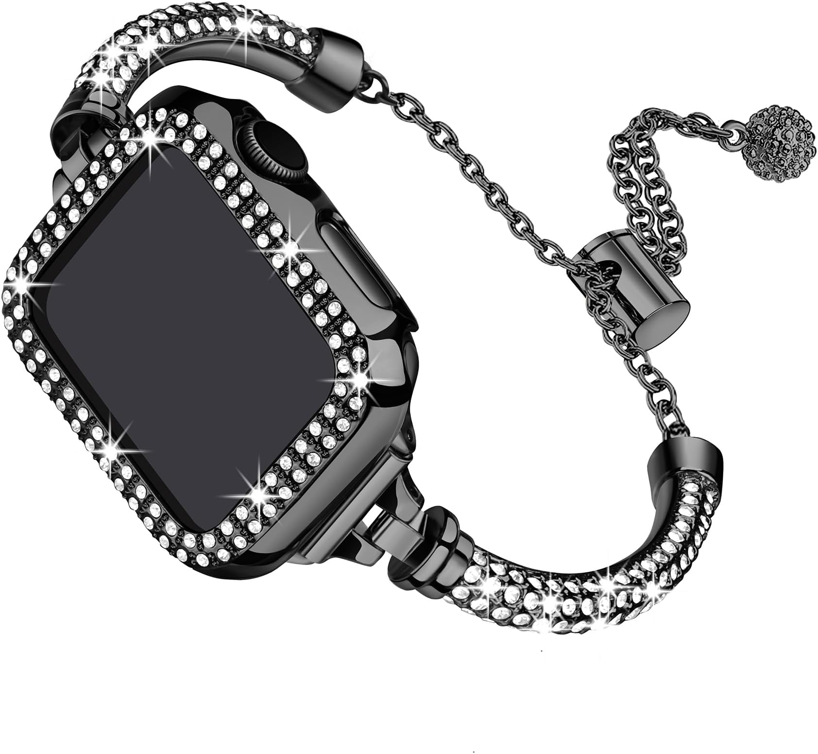 Secbolt Bling Band and Case Compatible with Apple Watch Band 38mm 40mm 41mm 42mm 44mm 45mm, Women Dressy Metal Bracelet with Rhinestone Bumper for iWatch Series 9/8/7/SE/6/5/4/3/2/1