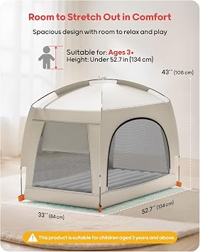 QPAU Inflatable Kids Air Mattress with Tent, Portable Design, Ages 3+