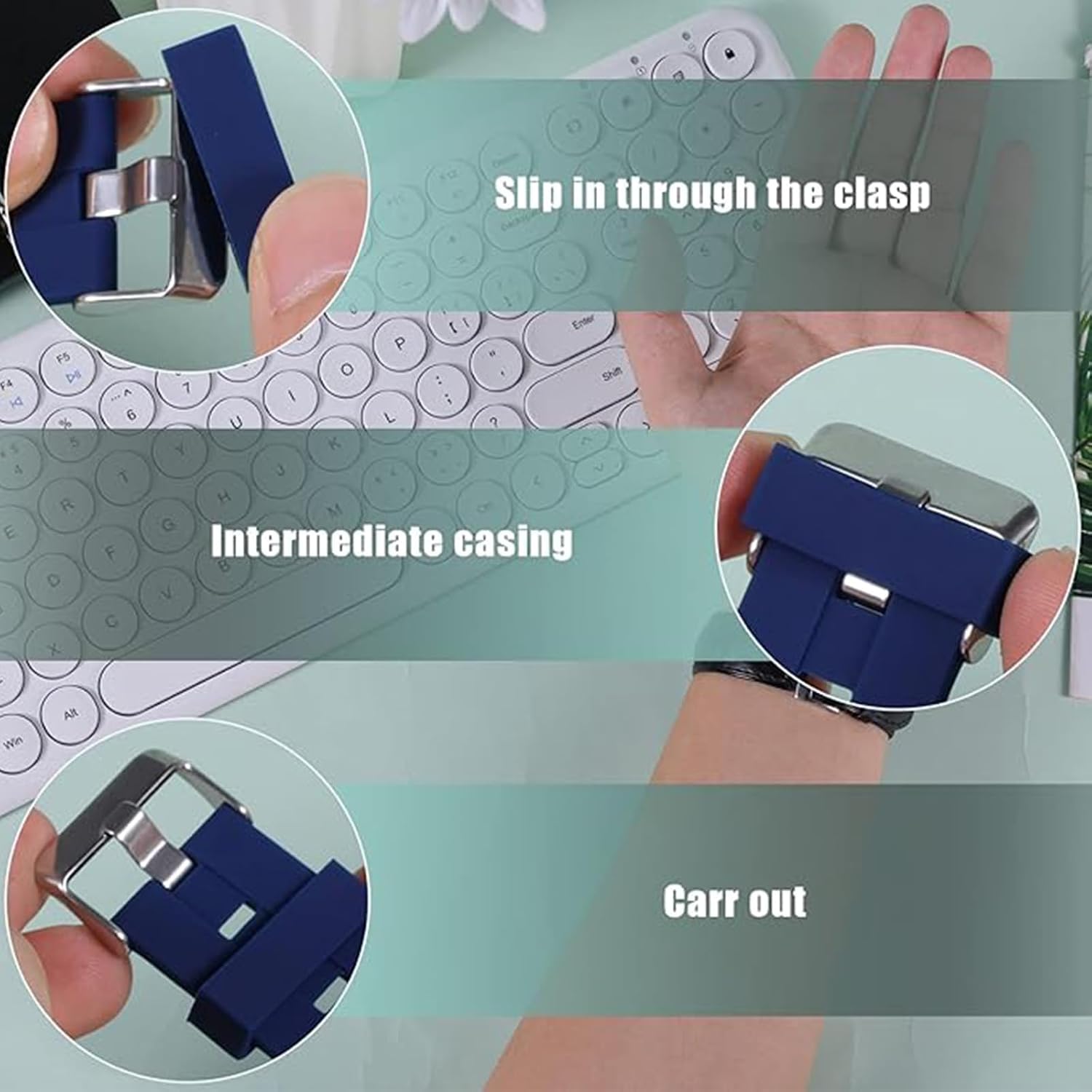 SAVITA 6pcs Watch Strap Holder Loop, Silicone Watch Band Keeper Retainer Fastener Ring Parts for Smart Watch Band Wristband Replacement (Dark Blue, 20mm) image 4