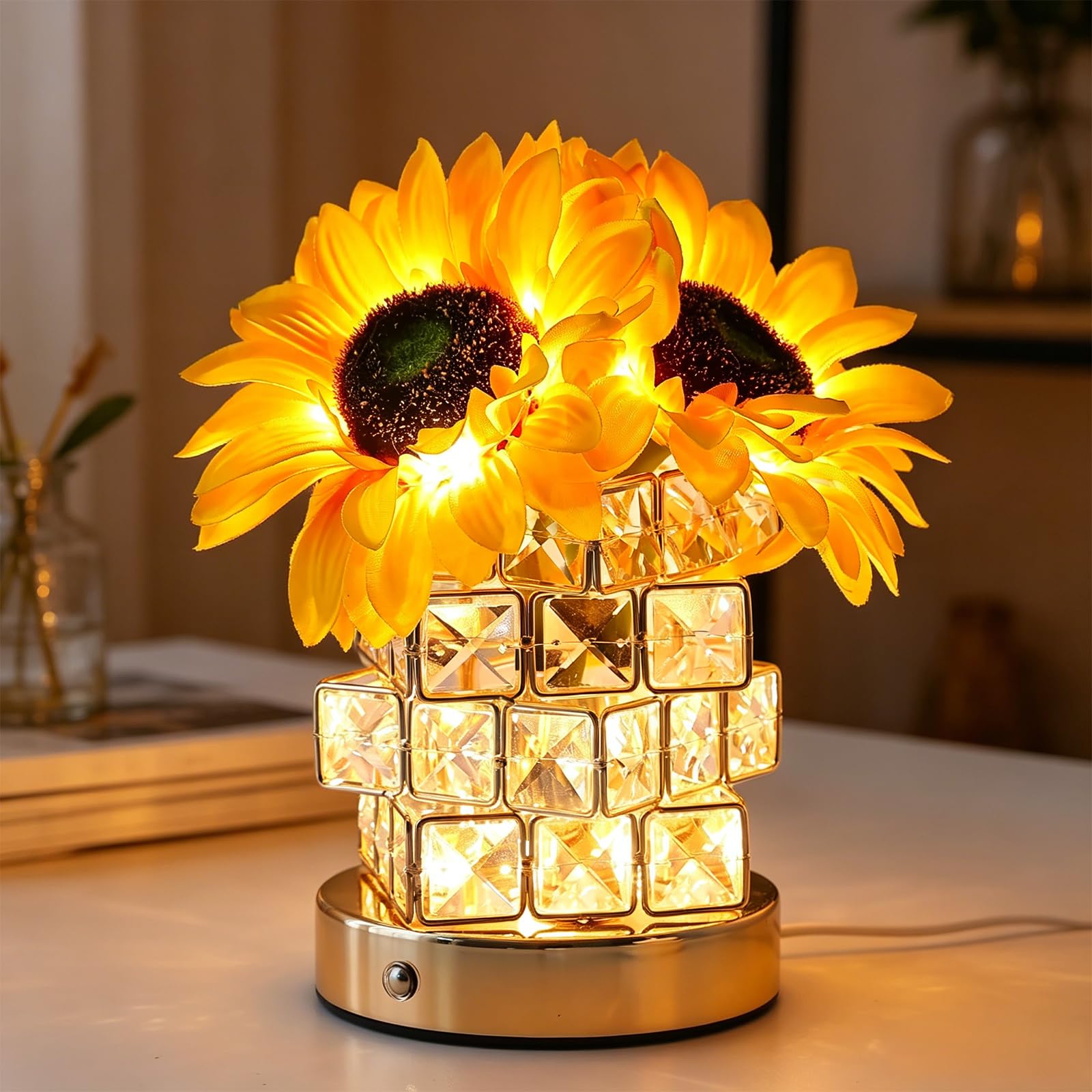 Livoravoli Sunflower Lamp, Rechargeable Cordless Touch Table Lamp
