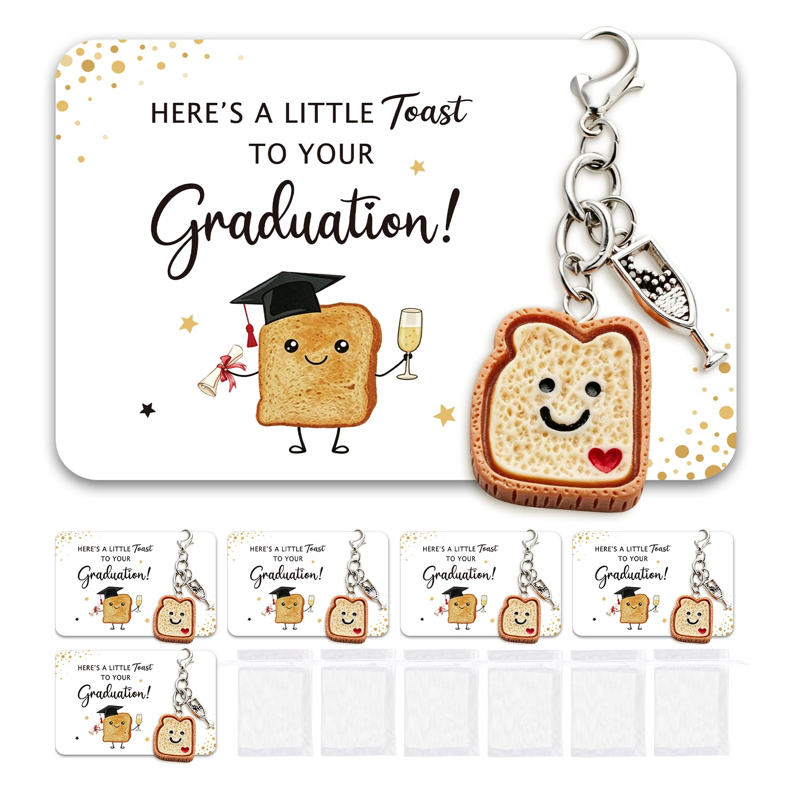 DOORIO Graduation Keyring Card, 6 Sets School Leaver Gifts from Teachers Graduation Gift Card Bulk for Students Graduation Party Favours Keepsake (Toast)