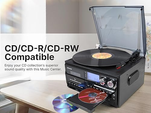 Miniatura 5 de VICTOR Cosmopolitan Centro de música tocadiscos 8 en 1 con reproductor de grabación de 3 velocidades, reproductor de CDMP3cassette, radio AMFM,