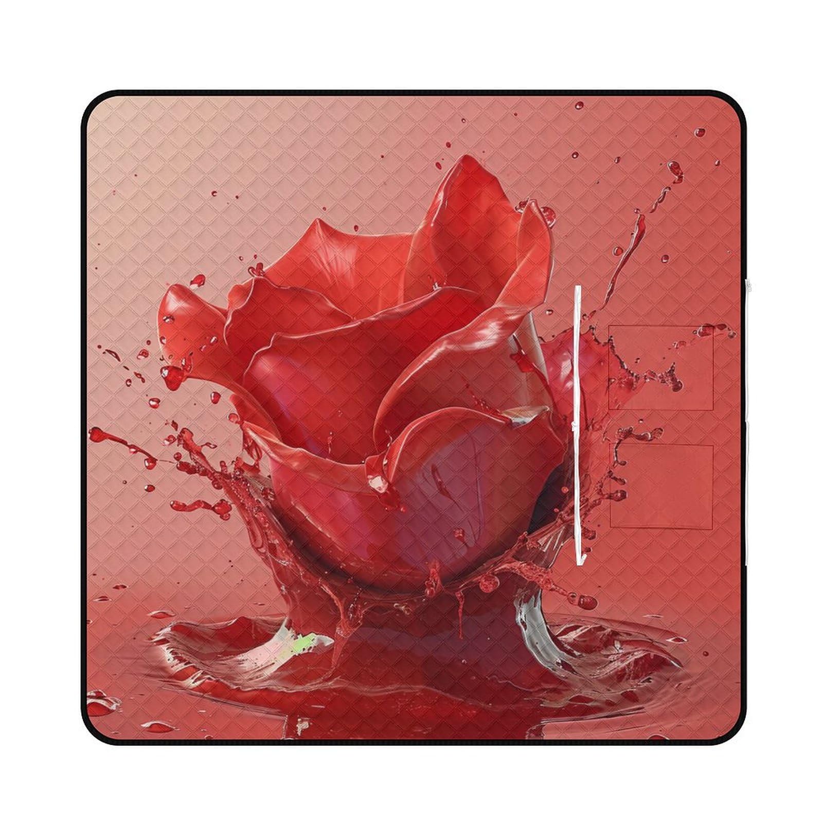 Xiputvl 3D Printing Red Rose Picnic Blanket Art Garden Rug Foldable Blanket Waterproof Extra Large Picnic Blanket for Wet Grass Hiking Or Kids Playground 200x200cm