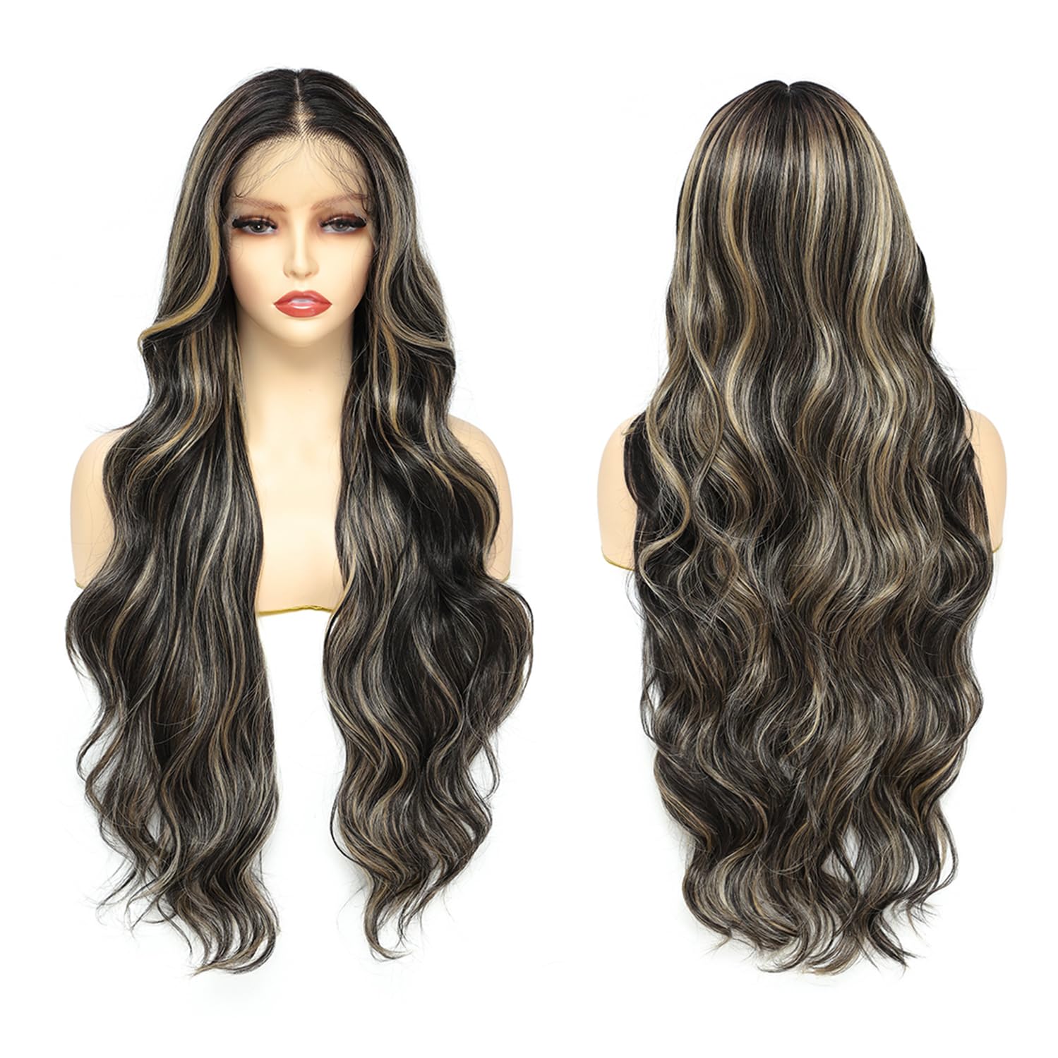 X-TRESS 28" Highlight Ombre Blonde Long Curly Lace Front Synthetic Wigs HD Lace Frontal Wig for Women with Pre Plucked Baby Hair for Daily Party Use (DR2/27M) - Image 2