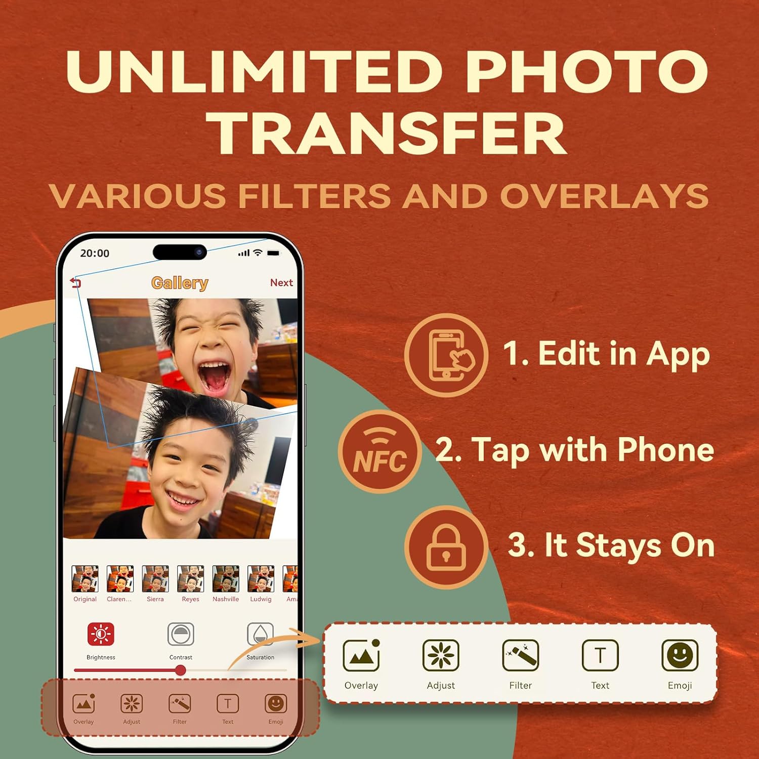 E-Paper Fridge Magnet Classic Plus, E-Ink Battery-Free Instant Photo Style Display, Wireless NFC Picture Frame, Phone-Controlled Acrylic Memo Board for Party/Travel/Home & Gifts, Compatible iPhone 13 and Newer (White)