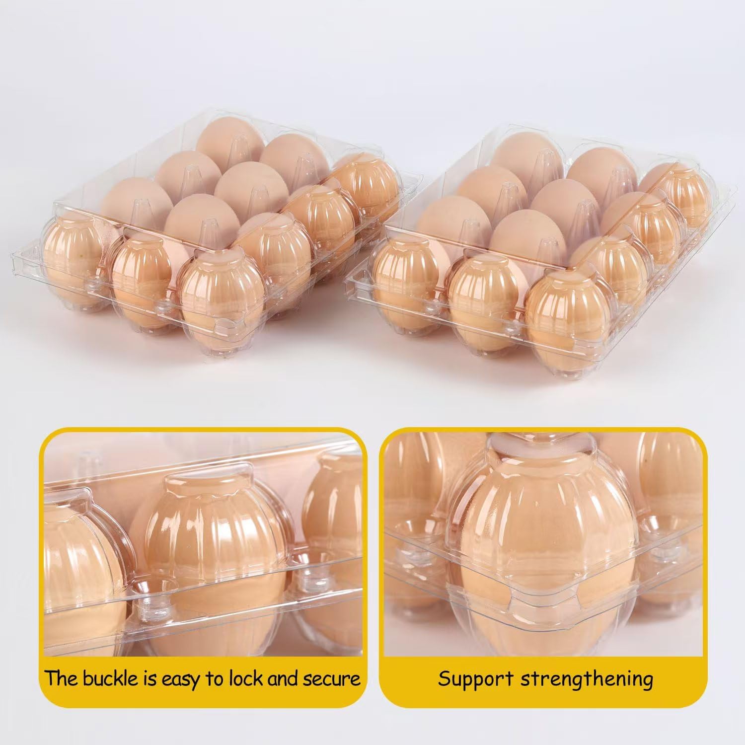 60 Pack Plastic Egg Cartons Cheap Bulk, Clear Empty Cartons for Fresh Eggs, Reusable Egg Cartons Crates for Refrigerator Storage, Commercial Business Market Display, 3x4 Grids