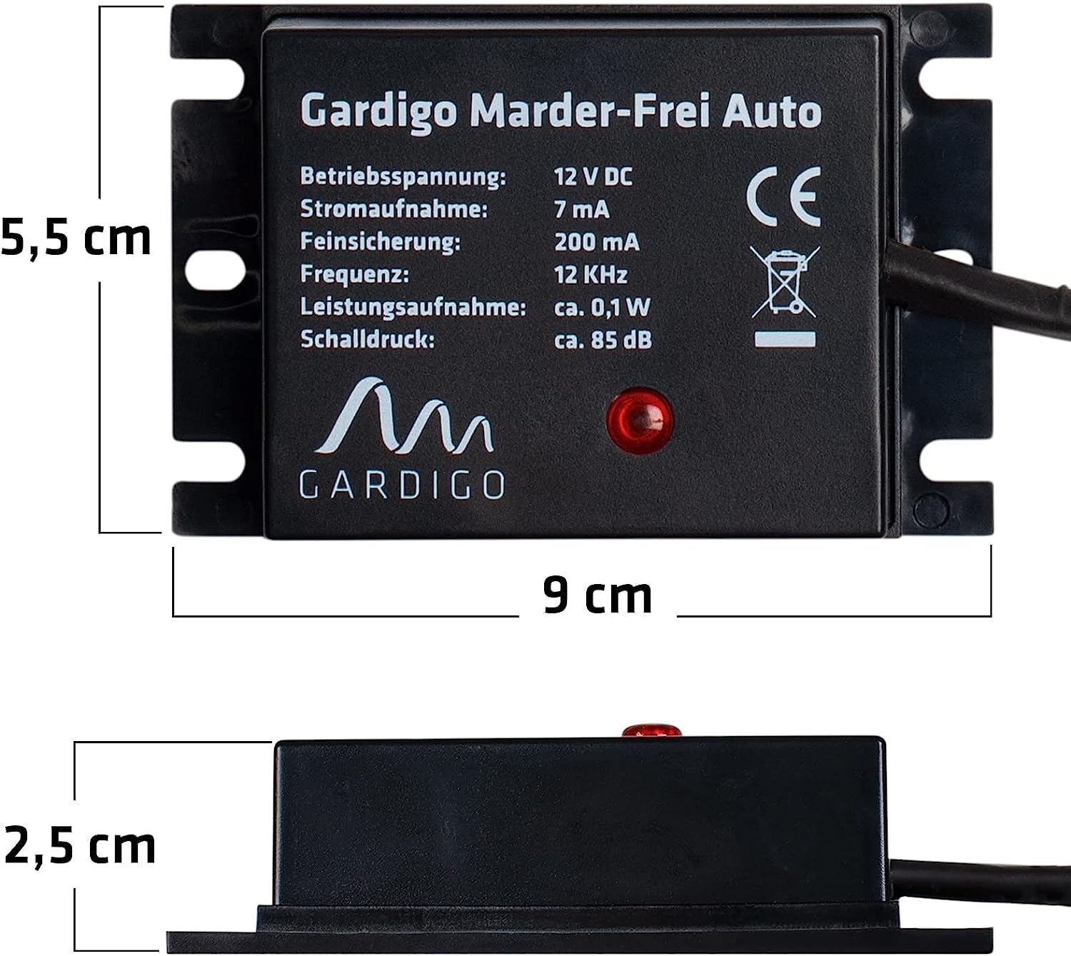 Gardigo® Repellente Martore Auto con Ultrasuoni - 2 Pezzi | Protezione Immediata Antiroditori a Lungo Termine | Anti Martora nel Vano Motore | Ultrasuoni per Topi | Collegamento Batteria Auto 12V