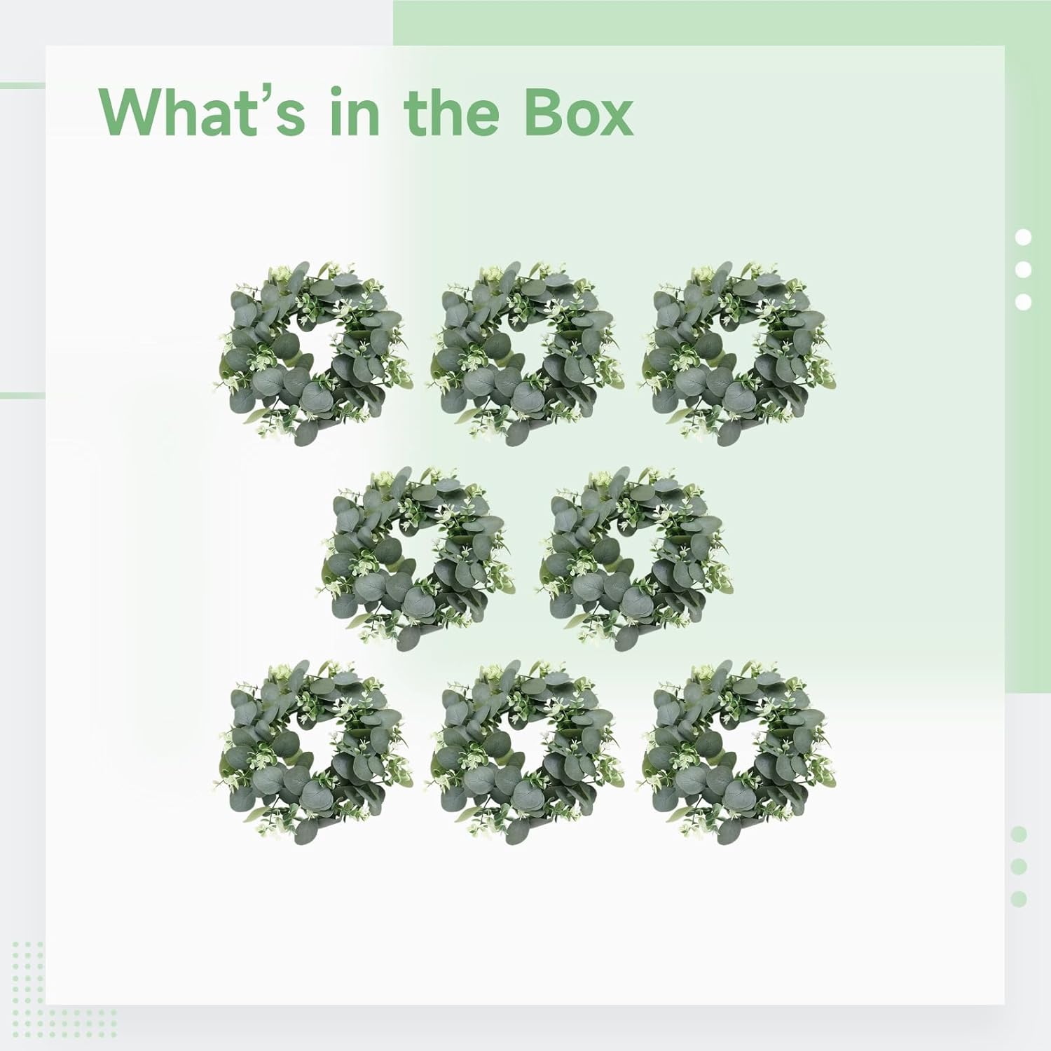 8 Pcs Greenery Candle Rings with White Flowers, 9.8 in Wreaths, Event Decor