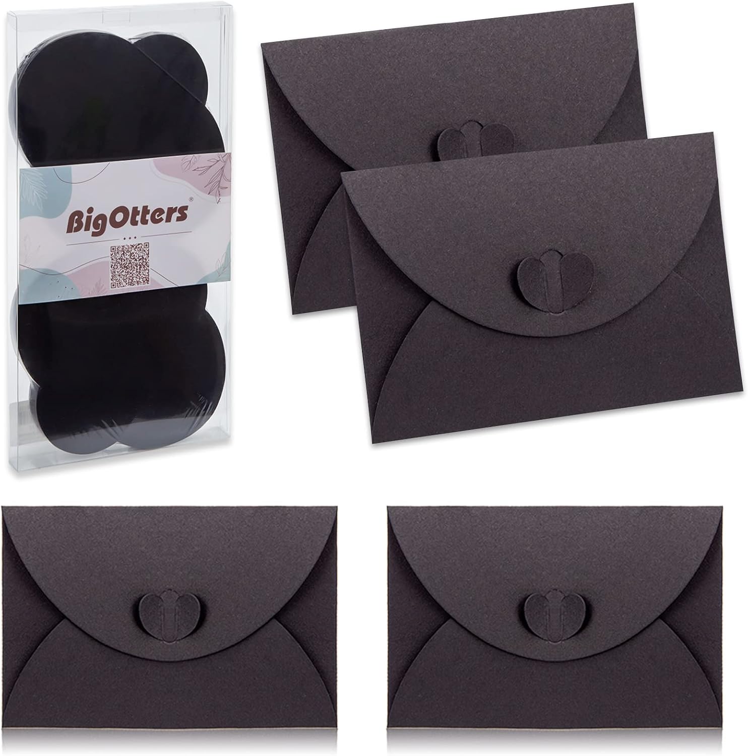 BigOtters Small Black Envelopes, 100 PCS Cute Envelopes Kraft Card