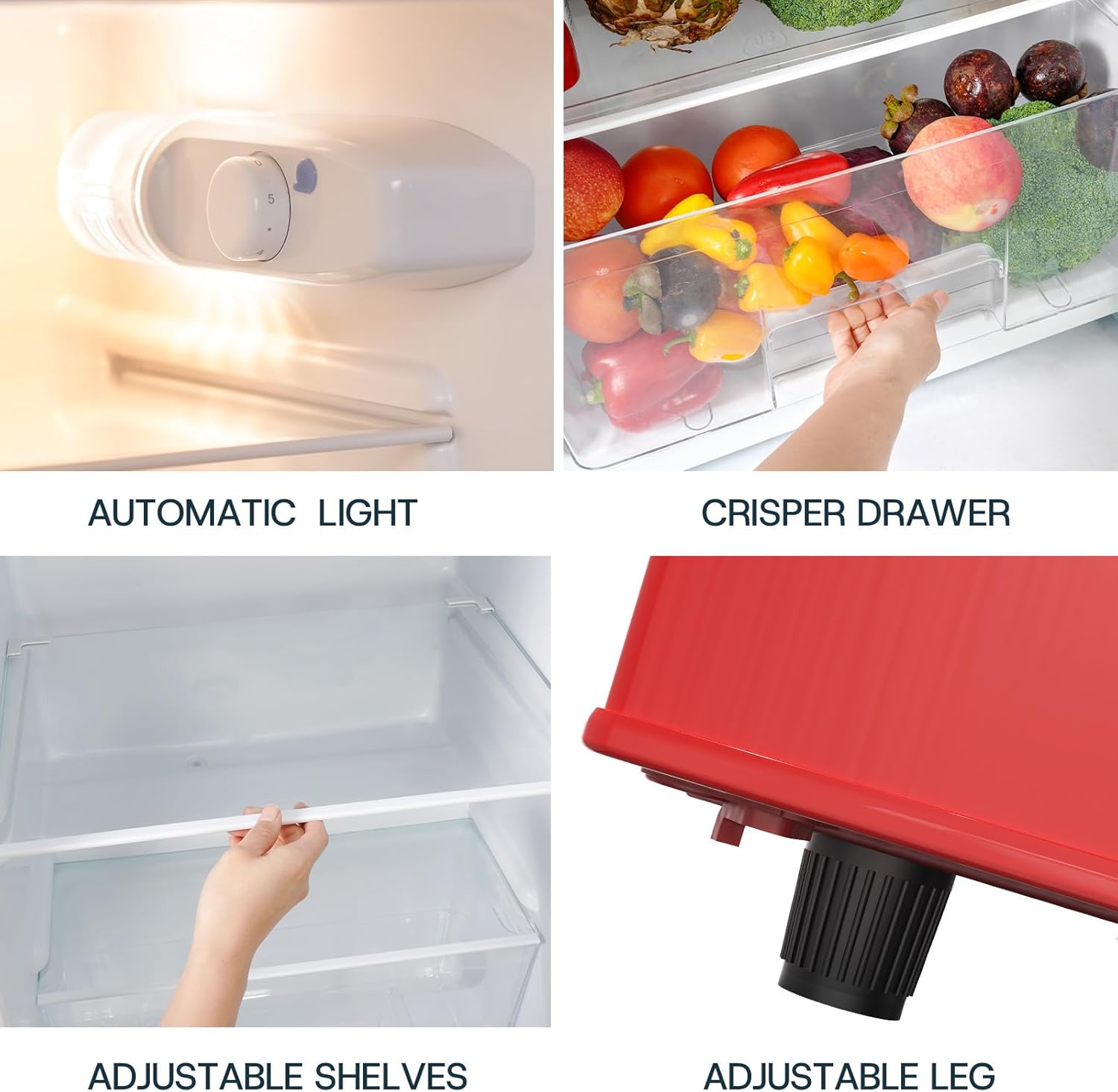 Upstreman 7.7 Cu Ft Refrigerator with Freezer, Double Door Fridge with Adjustable Thermostat Reversible Door, Large Capacity Refrigerator for Apartment, Dorm, Office, Kitchen, Red (BD-75)