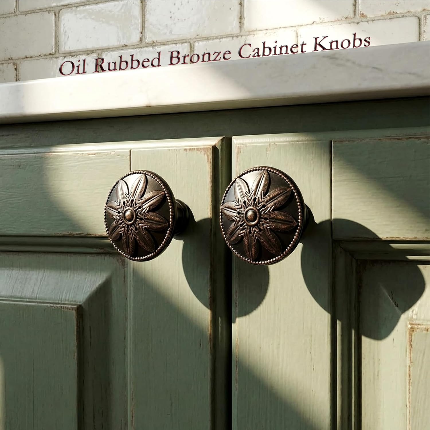 8 Pack - Oil Rubbed Bronze Knobs for Kitchen Cabinets and Drawers Flower Cabinet Drawer Dresser Knobs and Pulls,1-2/5” Dia Round Bronze Furniture Hardware knobs for Bathroom Vanity Cabinet Door